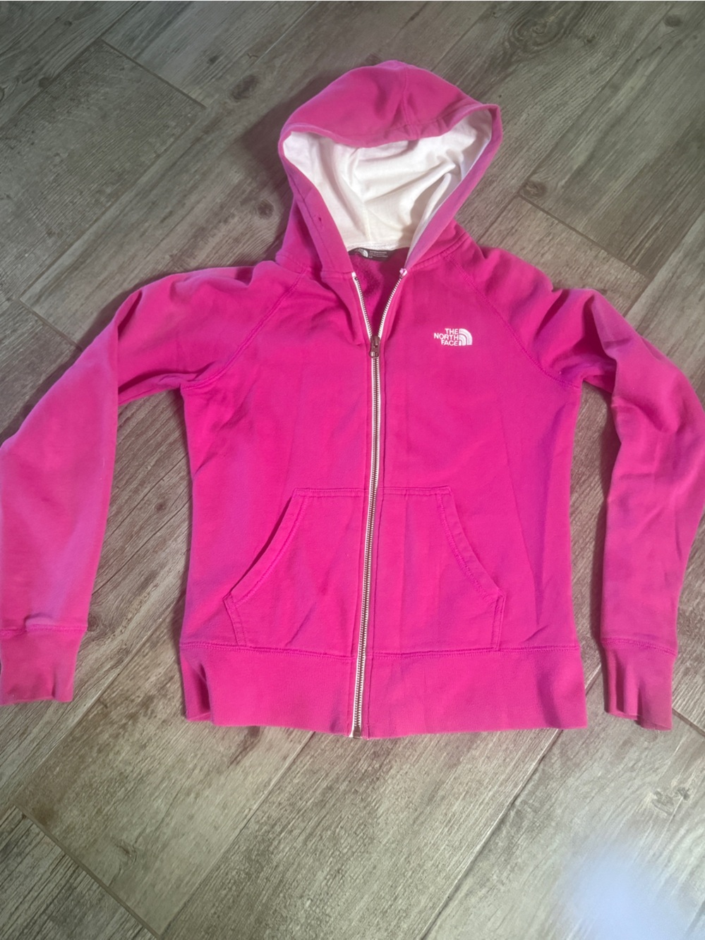 The North Face Hot Pink Full-Zip Hoodie with White Lining size Small